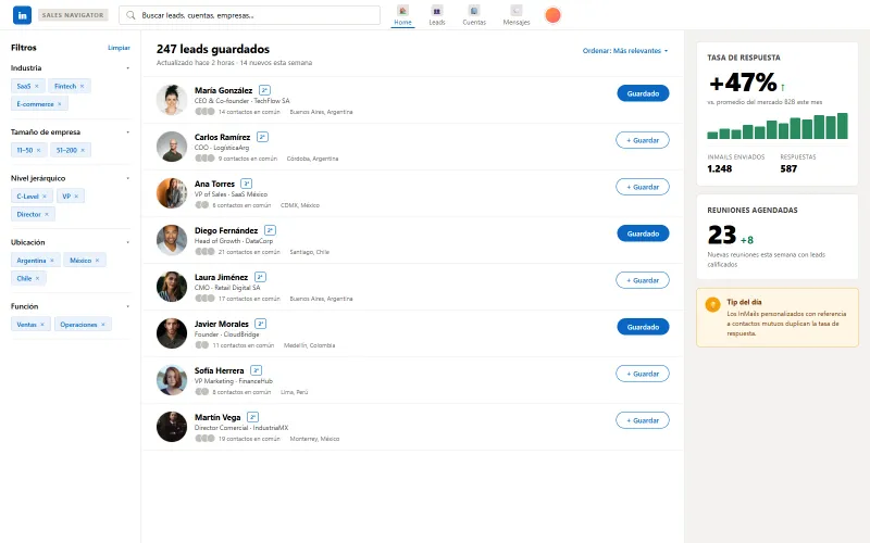 LinkedIn Sales Navigator - Dashboard de prospección B2B