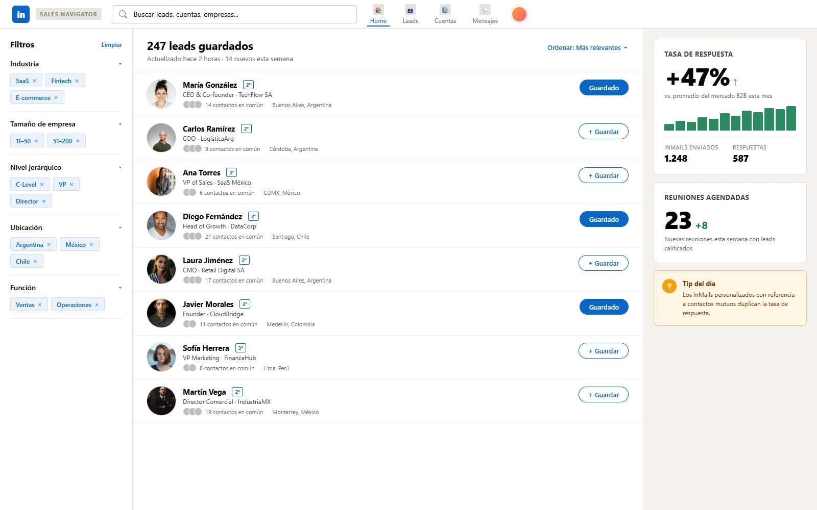 LinkedIn Sales Navigator - Dashboard de prospección B2B