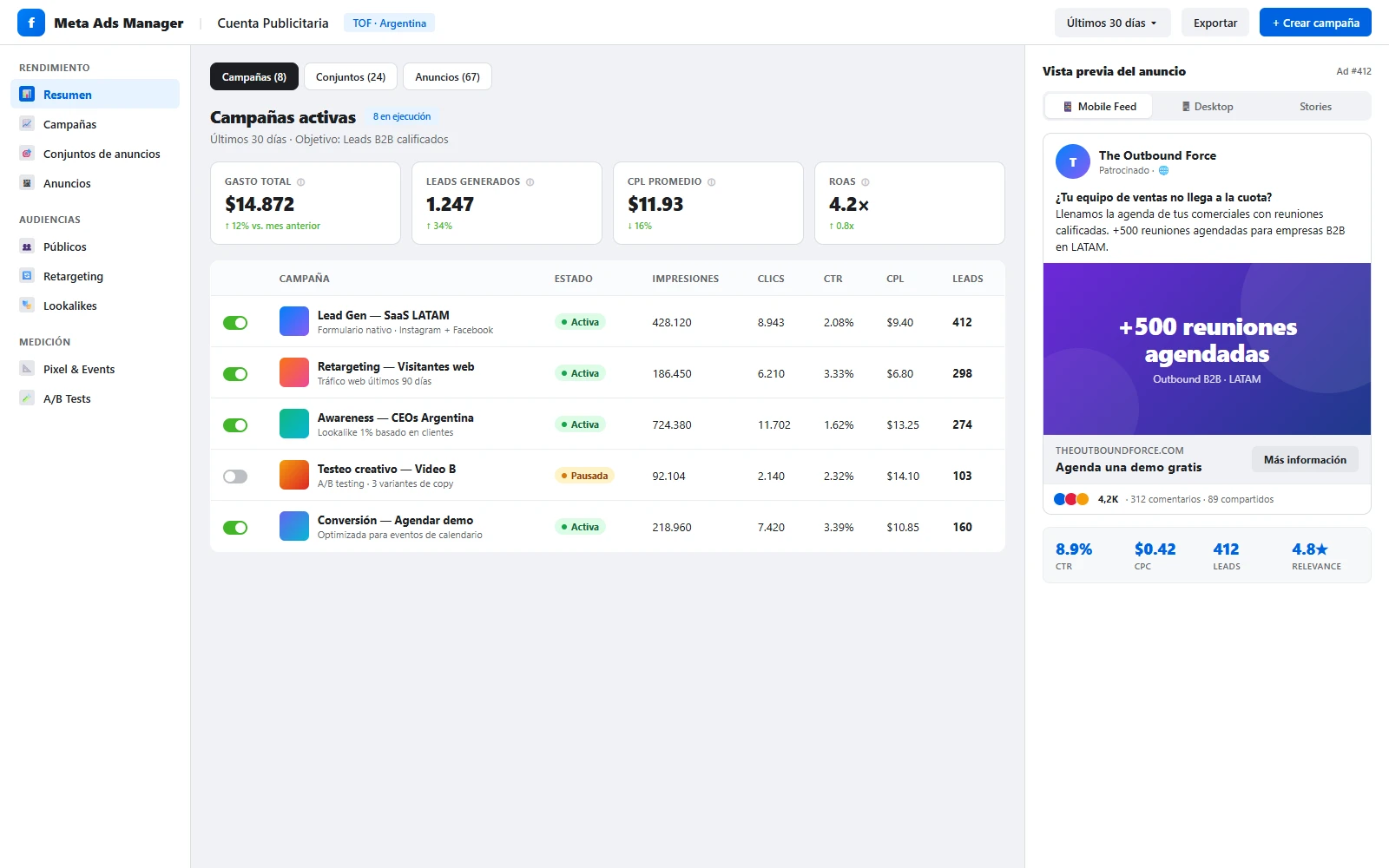 Meta Ads Manager - Campañas B2B en Facebook e Instagram